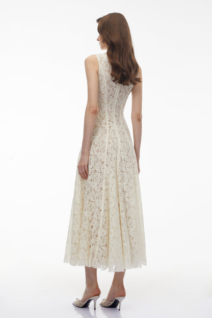 Marhuma White Floral Lace Maxi Dress