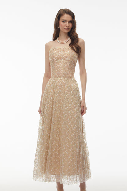 Maria Champagne Sequin Off Shoulder Maxi Dress