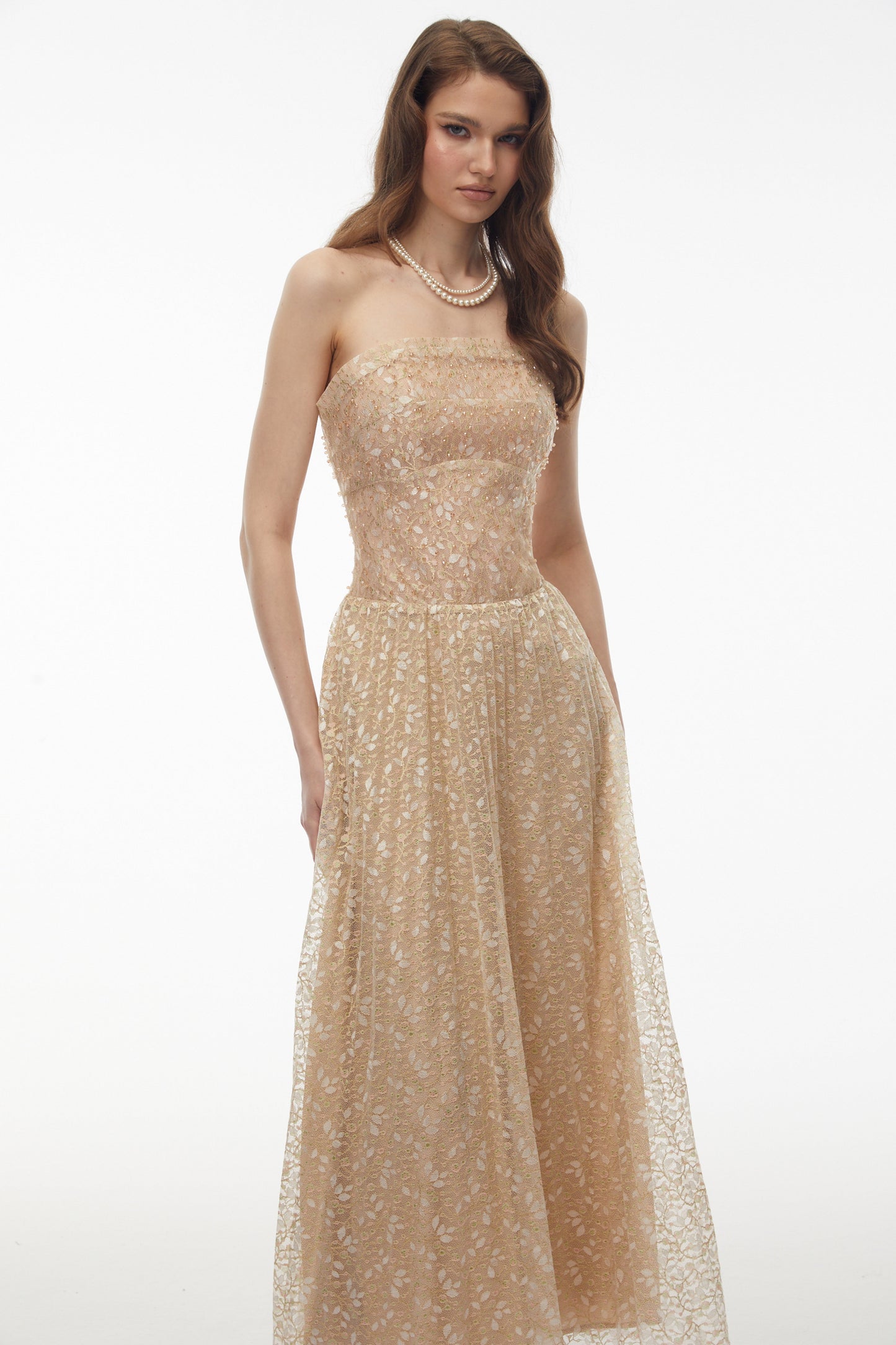 Maria Champagne Sequin Off Shoulder Maxi Dress