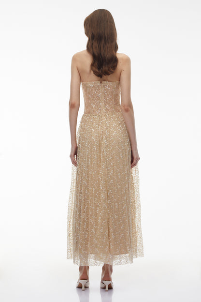 Maria Champagne Sequin Off Shoulder Maxi Dress