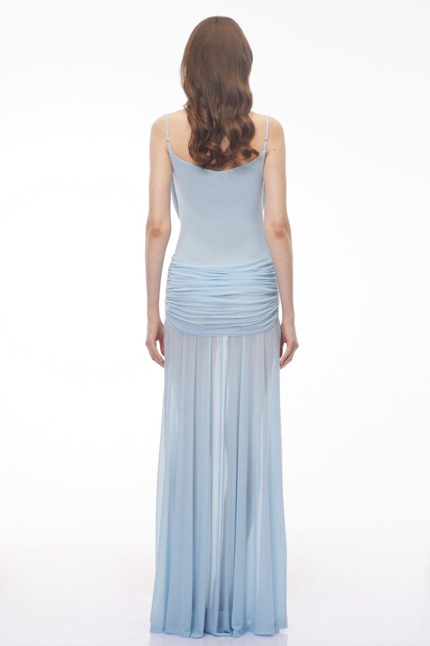 Mariana Blue Draped Ruched Maxi Dress