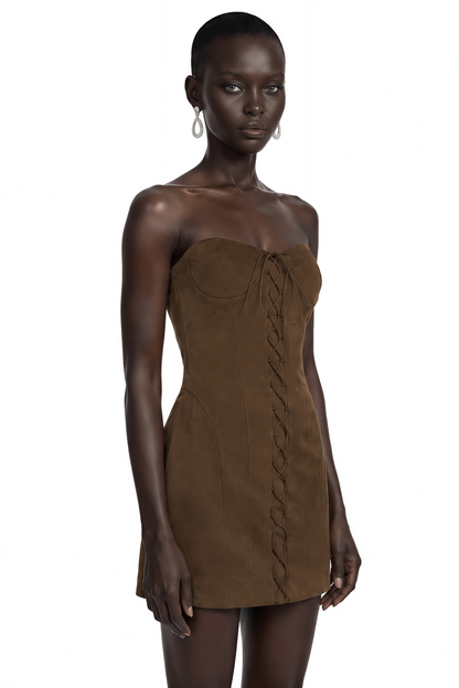 Marianne Dark Brown Off Shoulder Mini Dress