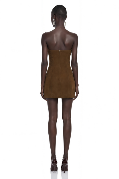Marianne Dark Brown Off Shoulder Mini Dress