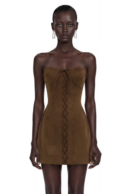 Marianne Dark Brown Off Shoulder Mini Dress