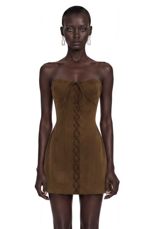 Marianne Dark Brown Off Shoulder Mini Dress