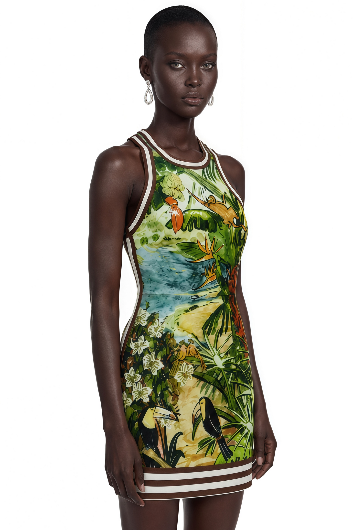 Marina Green Scenic Print Halter Mini Dress