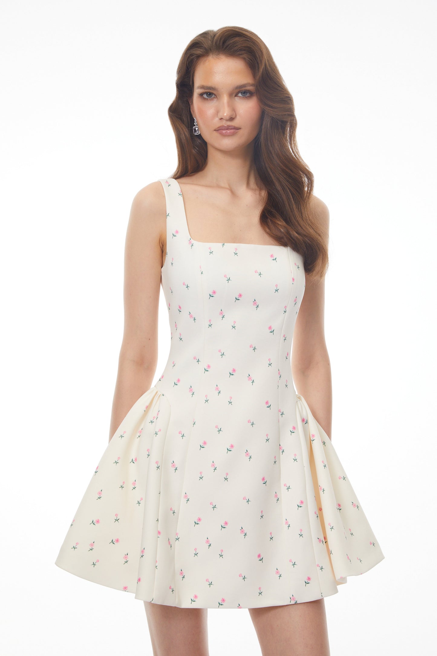 Marina White Sleeveless Floral Print Mini Dress