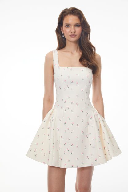Marina White Sleeveless Floral Print Mini Dress