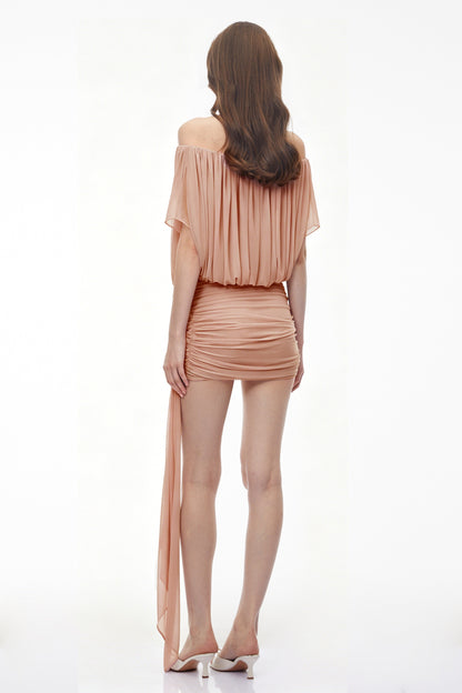 Marisa Pink Ruched Mini Dress with Bow