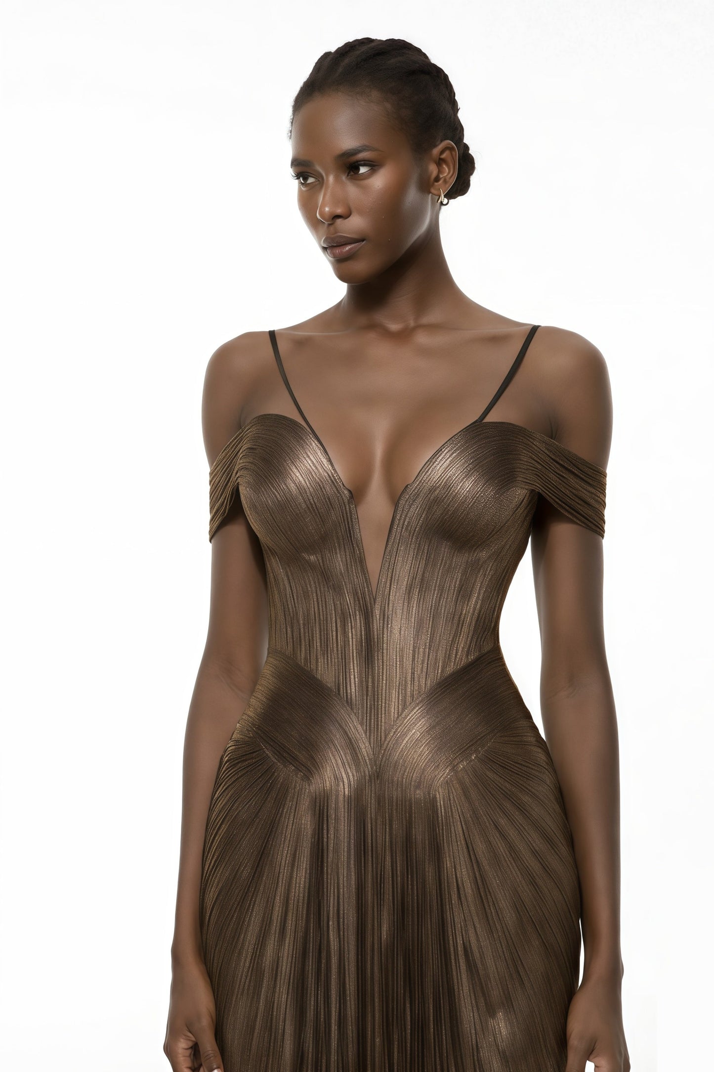 Marise Brown Draped Satin Maxi Dress