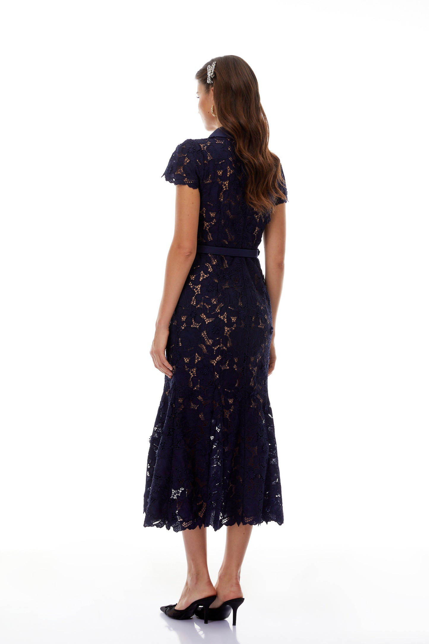 Marlene Navy Blue Floral Lace Midi Dress