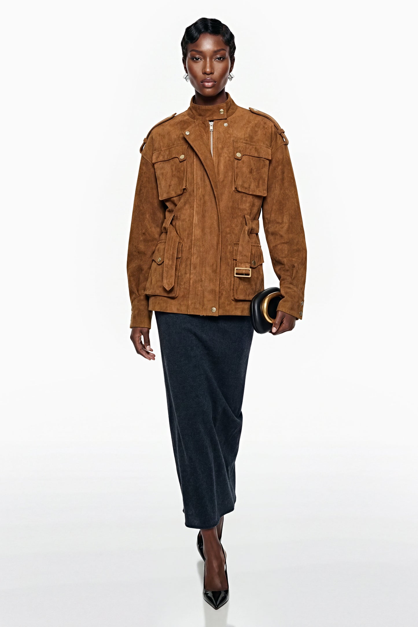 Maryam Chocolate Brown Faux Suede Jacket