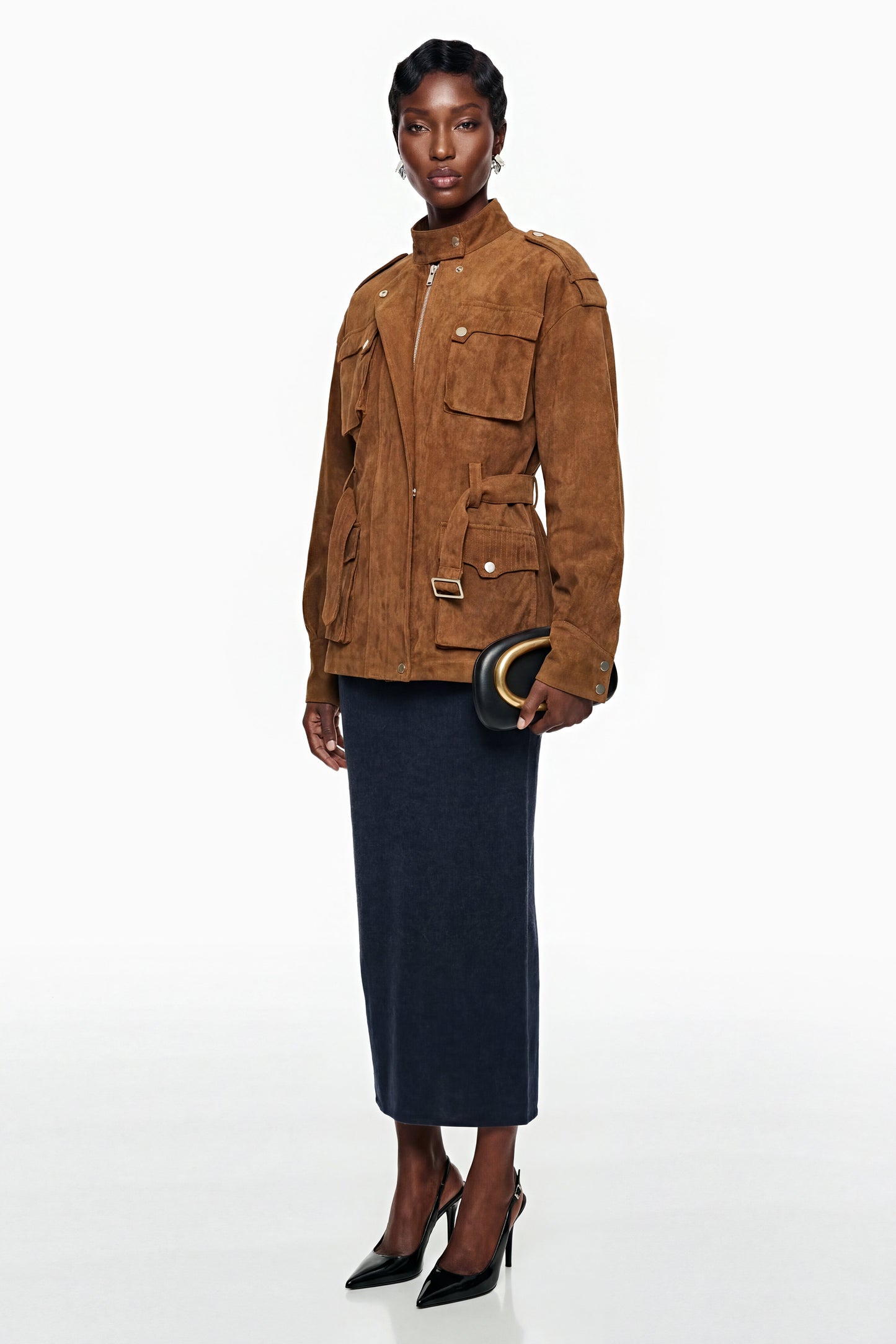Maryam Chocolate Brown Faux Suede Jacket