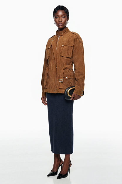 Maryam Chocolate Brown Faux Suede Jacket