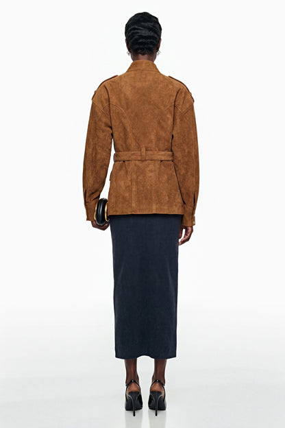 Maryam Chocolate Brown Faux Suede Jacket