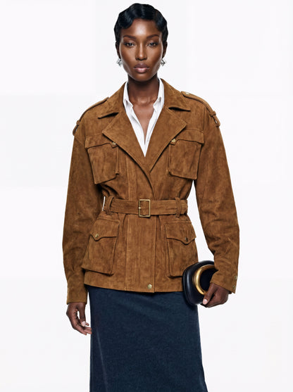 Maryam Chocolate Brown Faux Suede Jacket