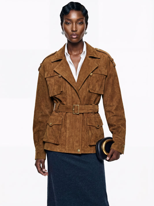 Maryam Chocolate Brown Faux Suede Jacket