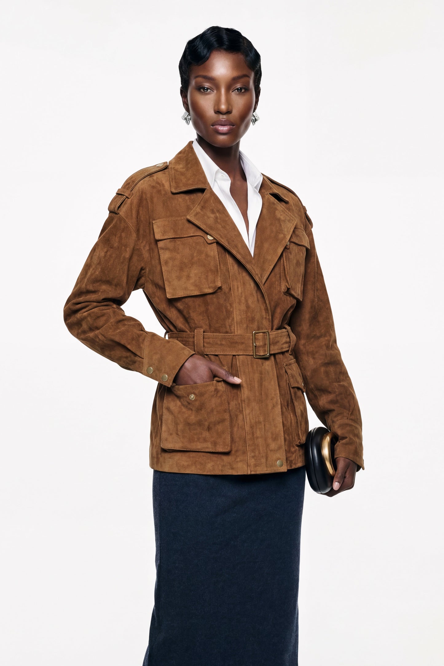 Maryam Chocolate Brown Faux Suede Jacket