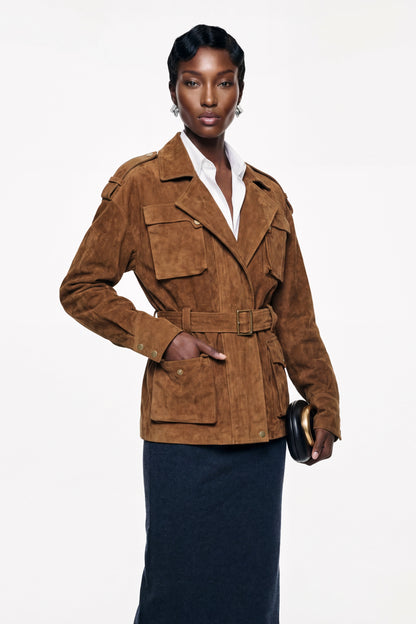 Maryam Chocolate Brown Faux Suede Jacket