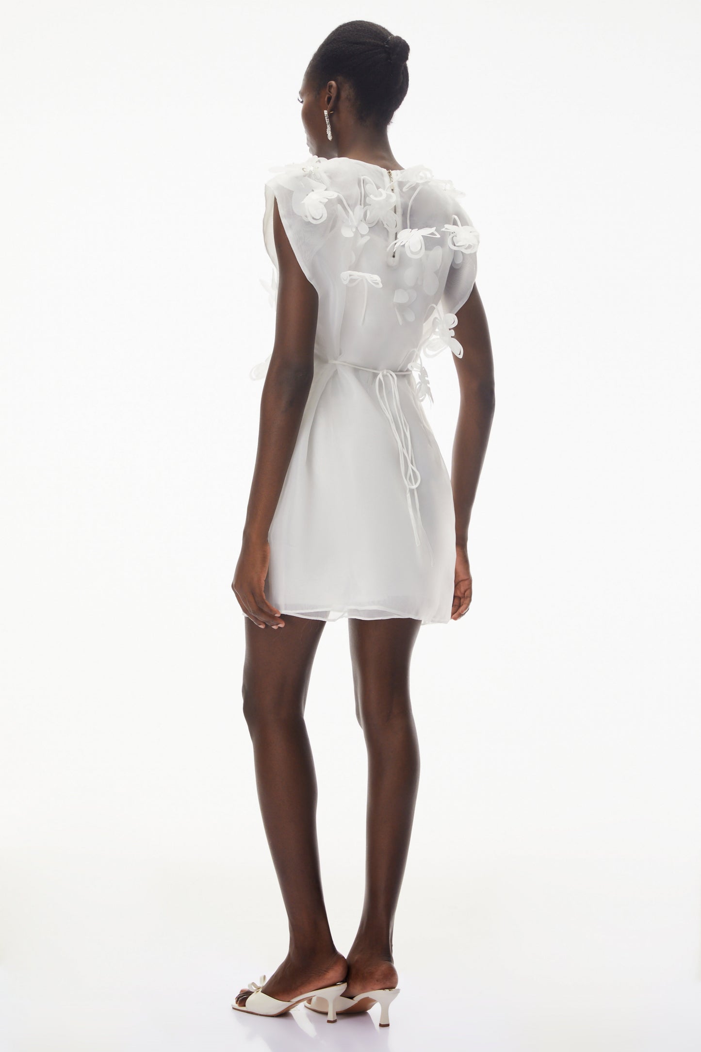 Maryam White Chiffon Mini Dress with 3D Petals