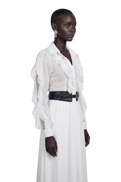 Maryam White Cut-Out Ruffled Maxi Dress