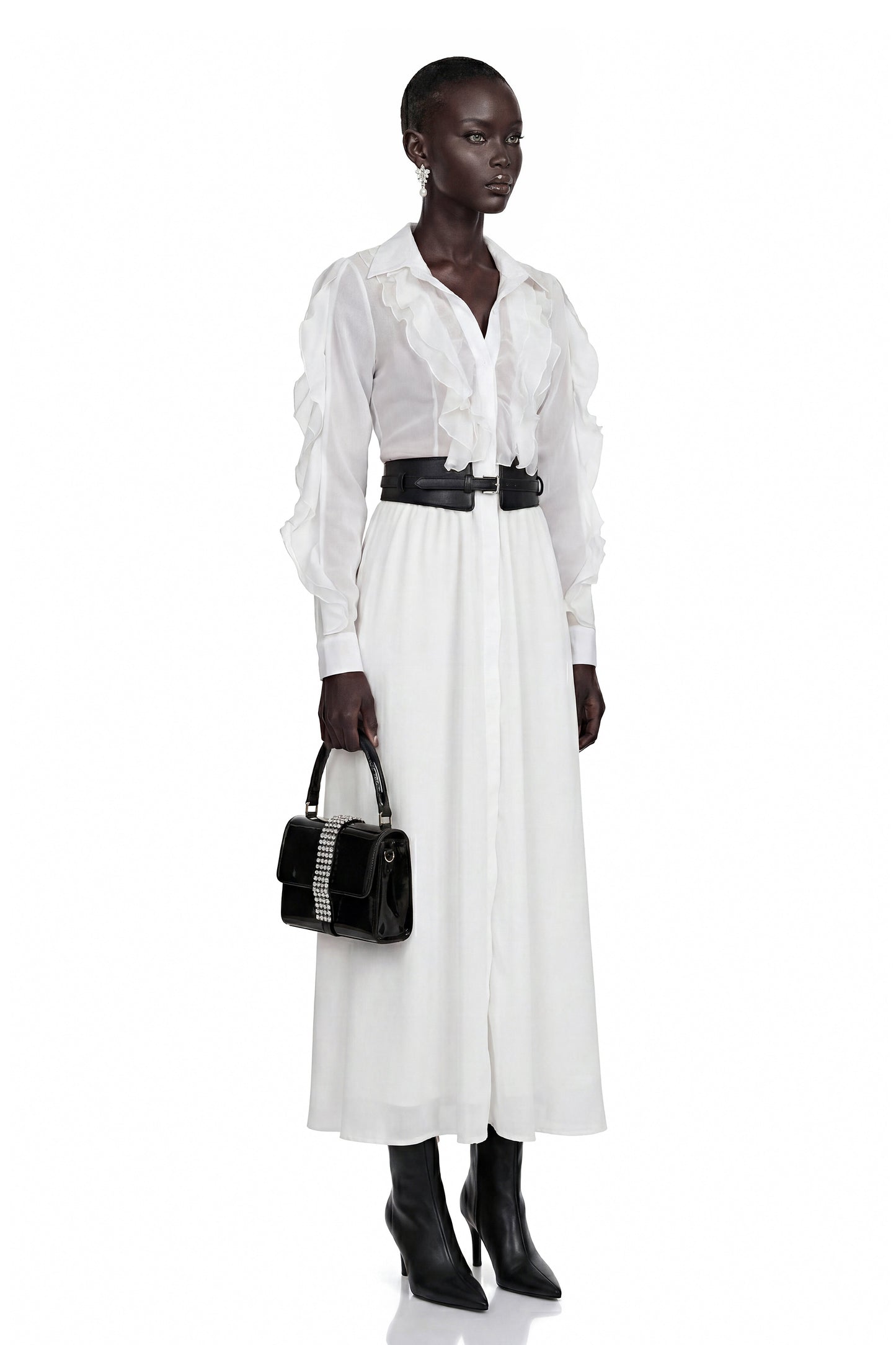 Maryam White Cut-Out Ruffled Maxi Dress