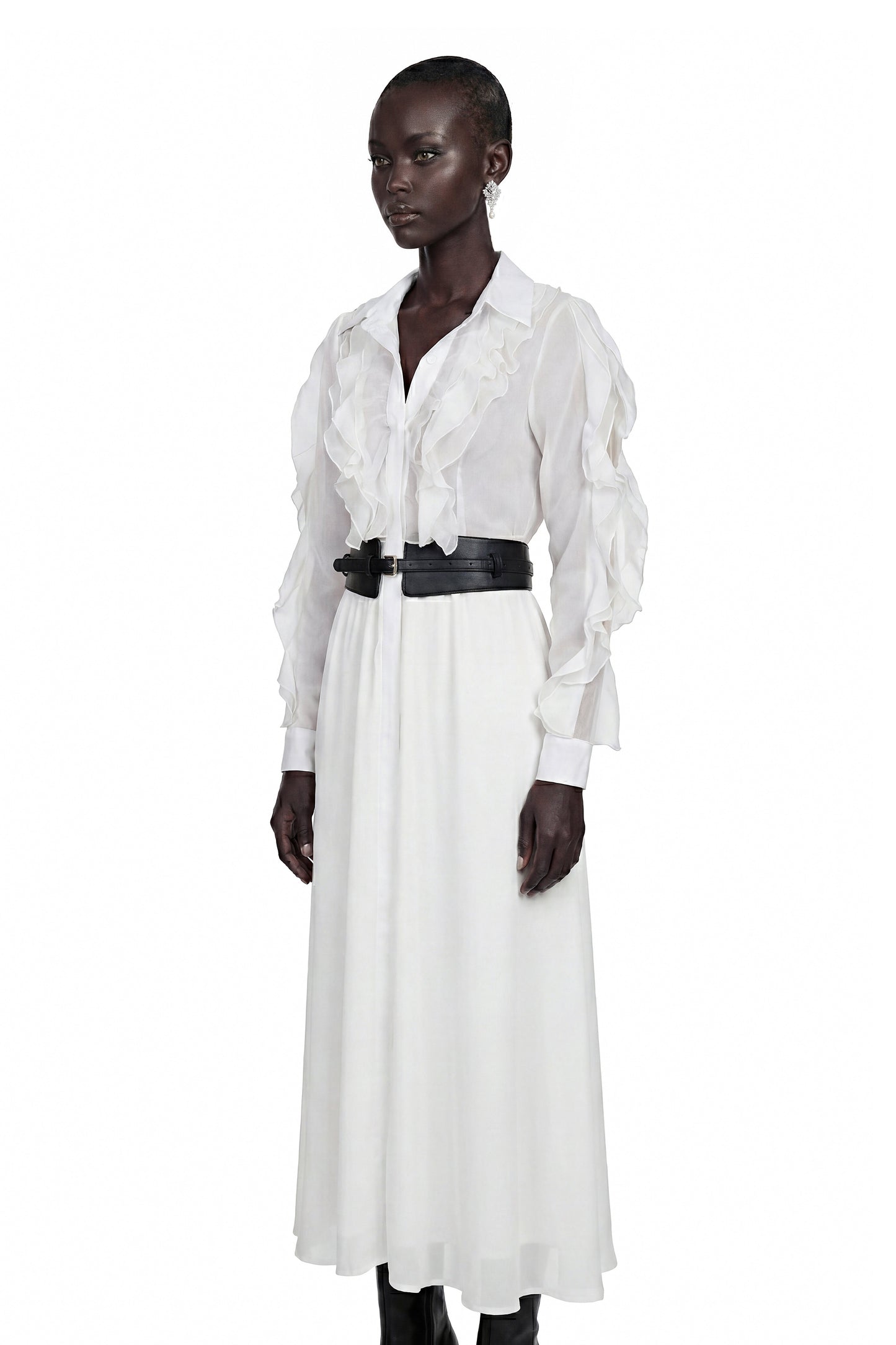 Maryam White Cut-Out Ruffled Maxi Dress