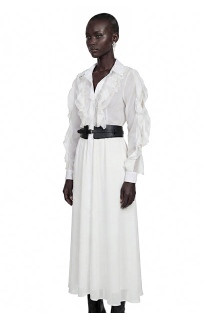 Maryam White Cut-Out Ruffled Maxi Dress