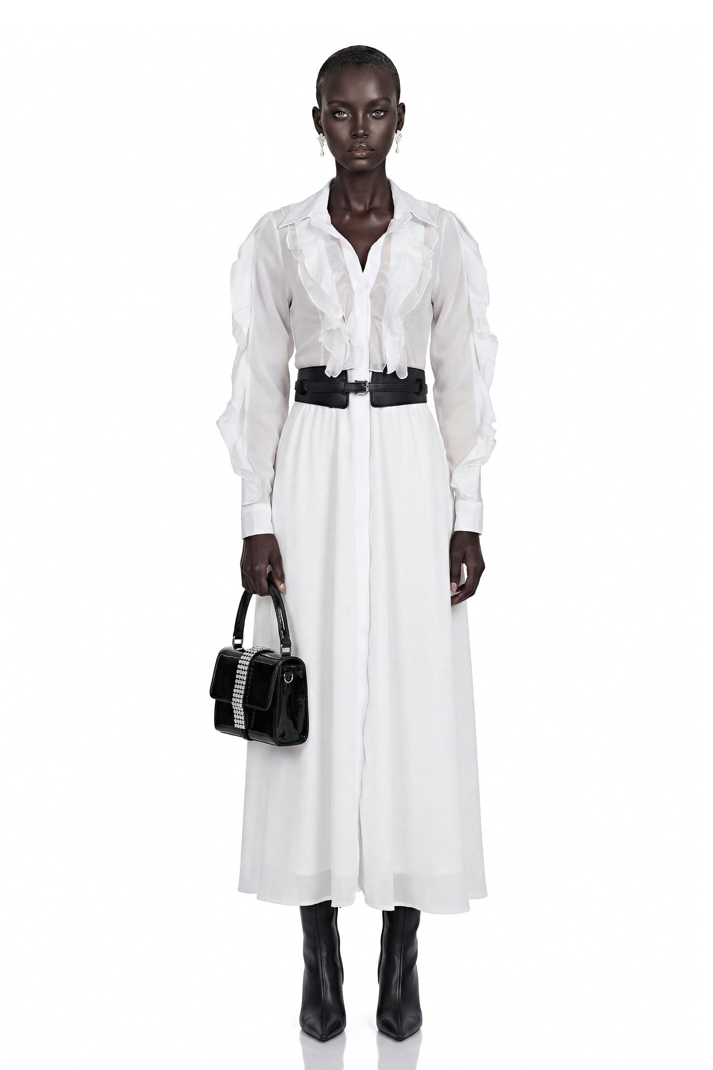 Maryam White Cut-Out Ruffled Maxi Dress