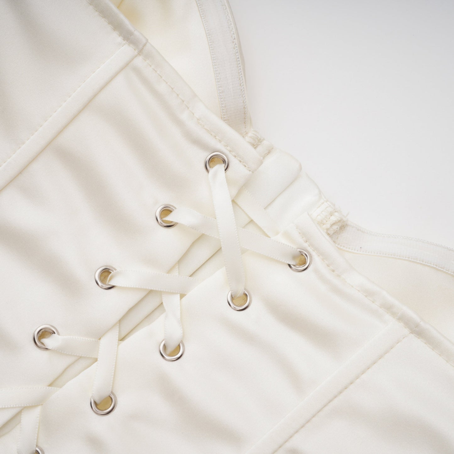 Matilde White Satin Corset Mini Dress with Lace Panels