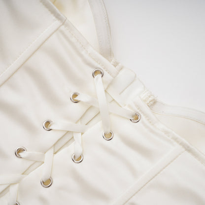 Matilde White Satin Corset Mini Dress with Lace Panels