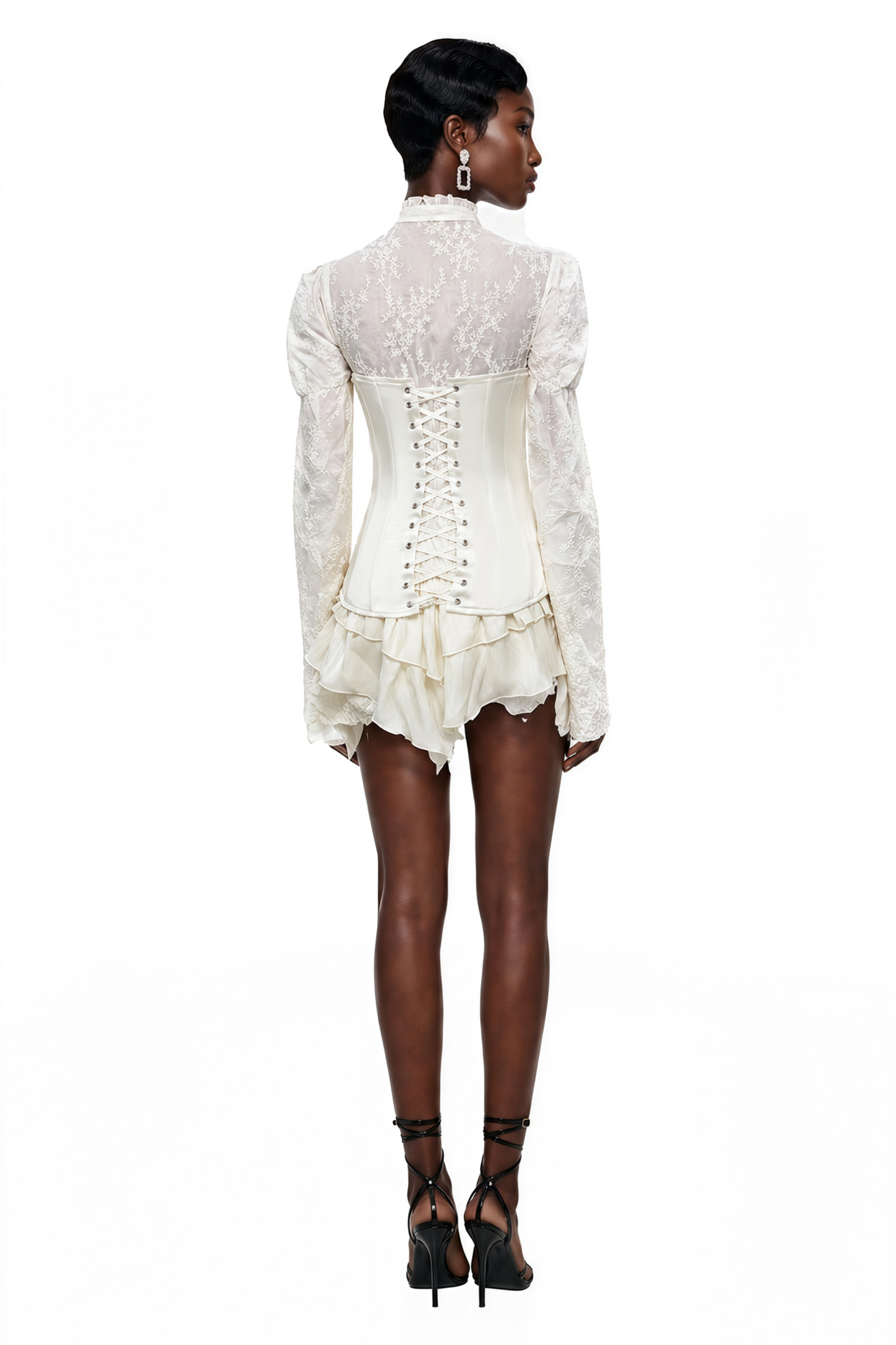 Matilde White Satin Corset Mini Dress with Lace Panels