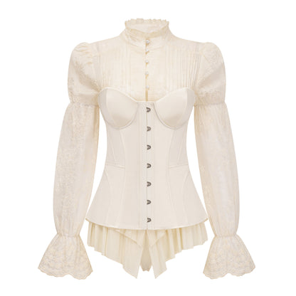 Matilde White Satin Corset Mini Dress with Lace Panels