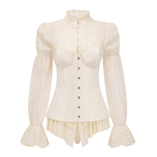 Matilde White Satin Corset Mini Dress with Lace Panels