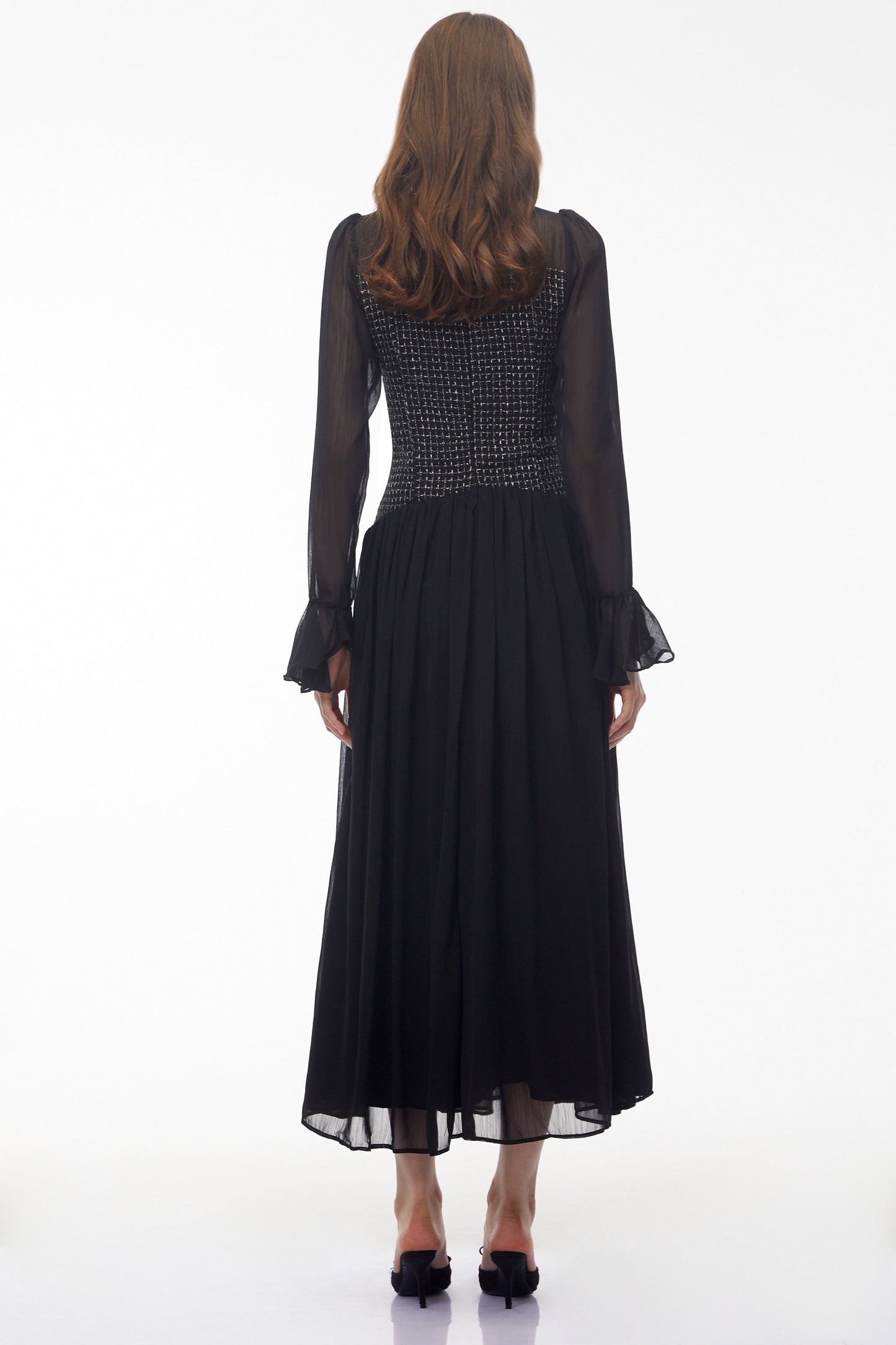 Maya Black Maxi Dress with Bell Sleeves and Bow