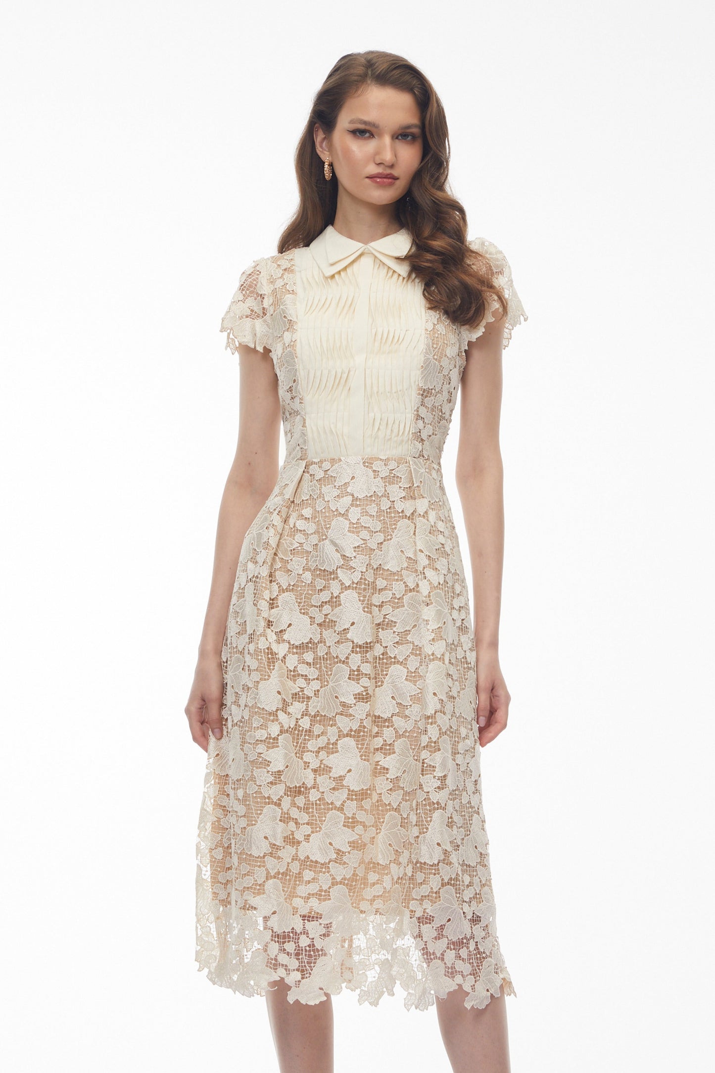 Mckensie White Midi Dress with Floral Appliqué