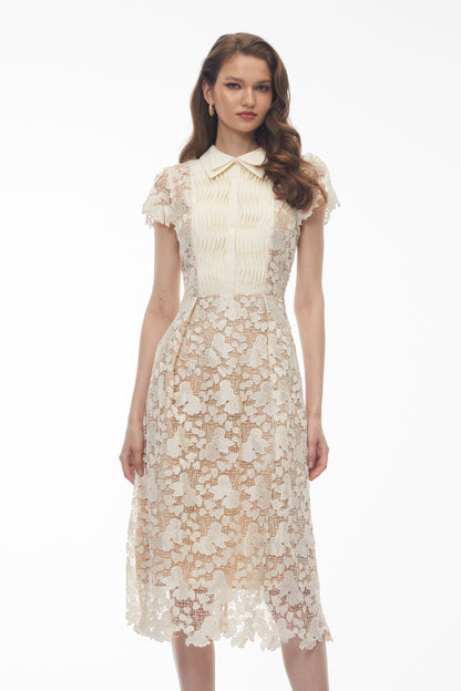 Mckensie White Midi Dress with Floral Appliqué