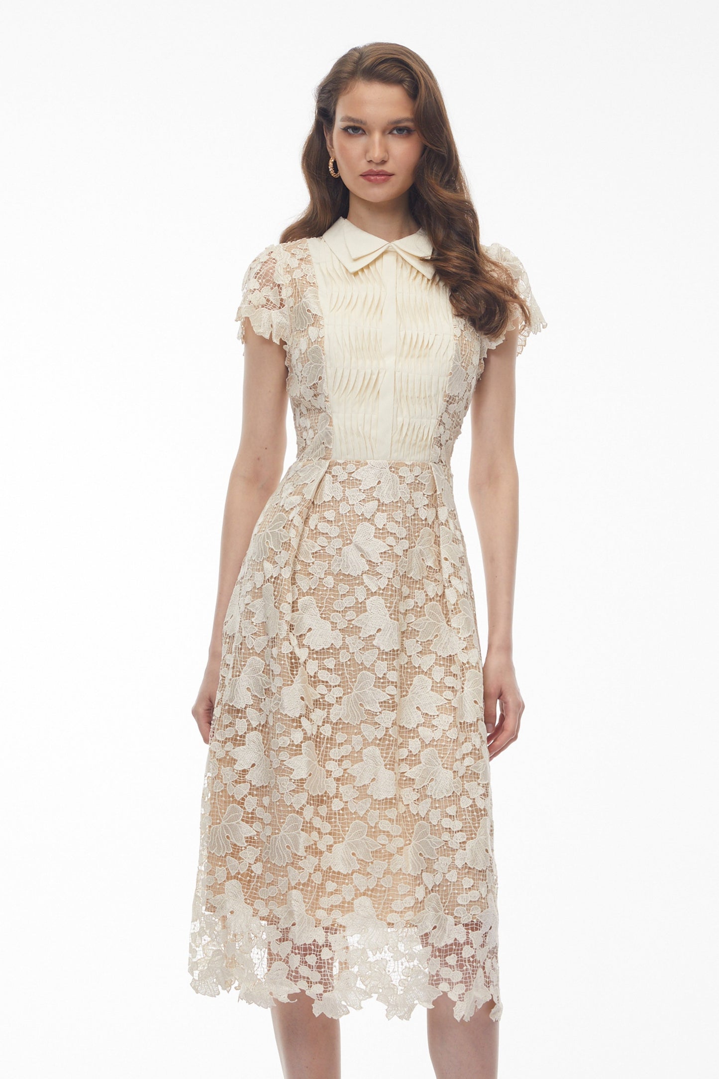 Mckensie White Midi Dress with Floral Appliqué
