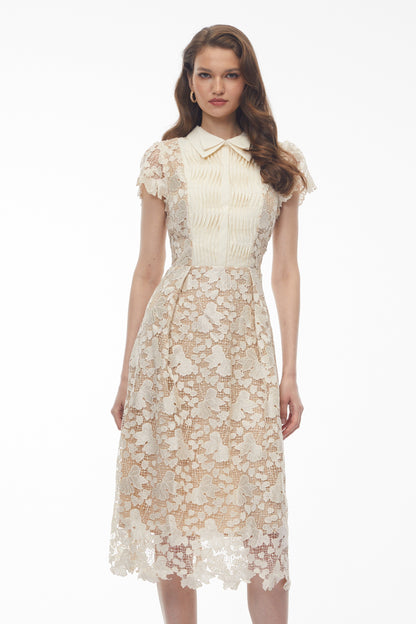 Mckensie White Midi Dress with Floral Appliqué