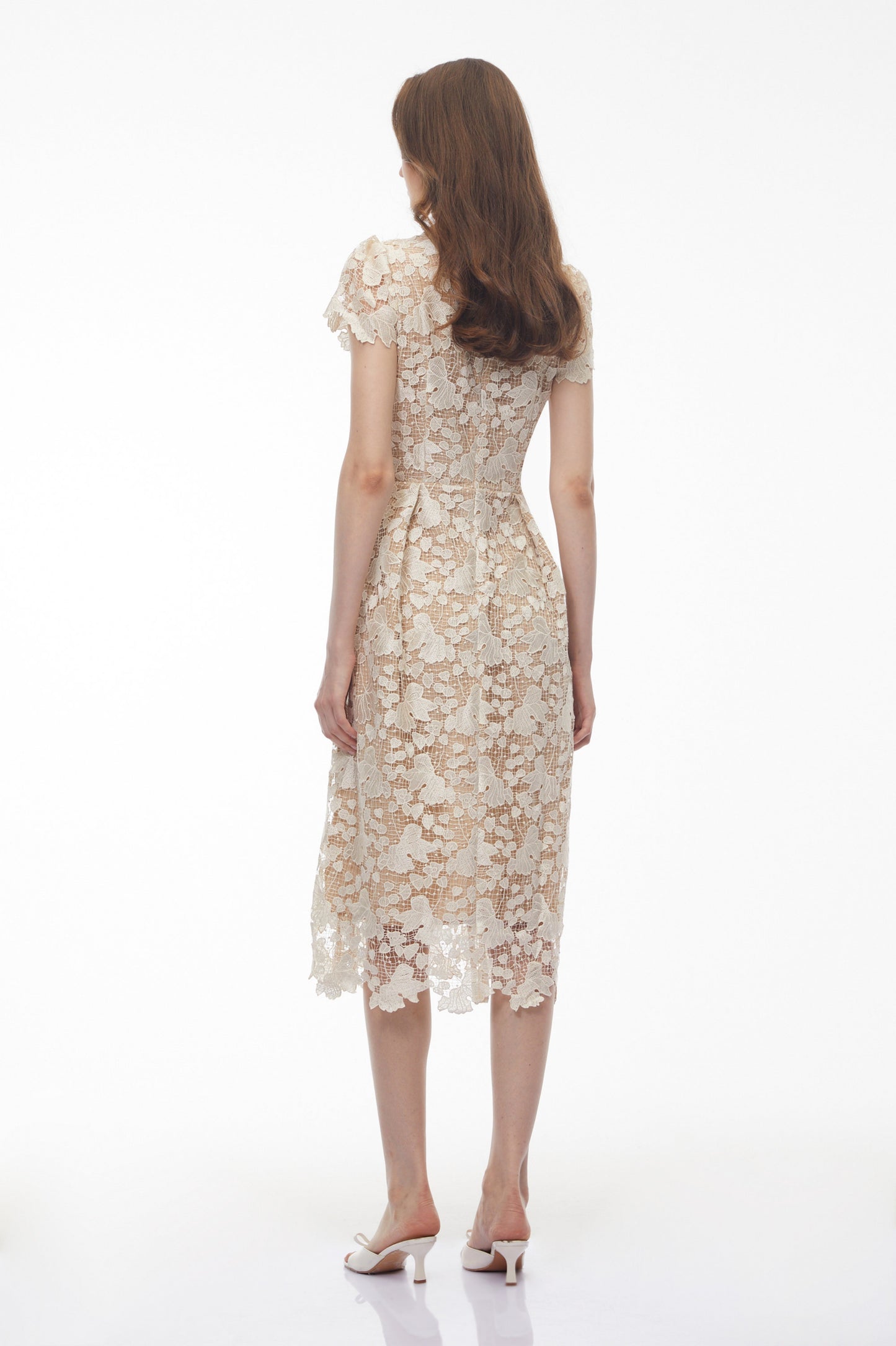 Mckensie White Midi Dress with Floral Appliqué