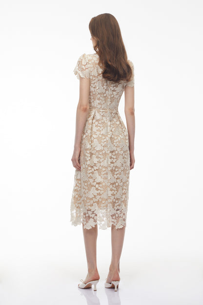 Mckensie White Midi Dress with Floral Appliqué