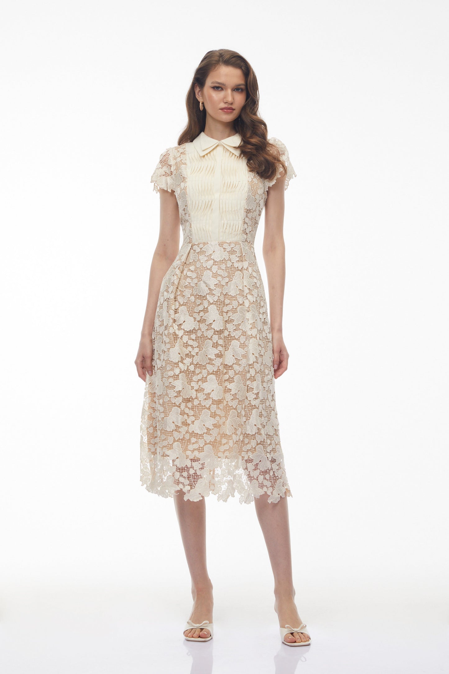 Mckensie White Midi Dress with Floral Appliqué