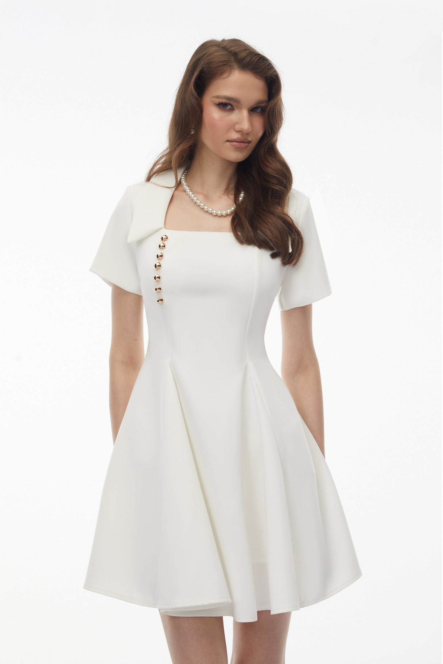 Meira White Metal buckle Mini Dress