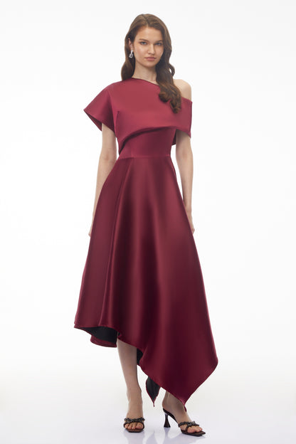 Mia Red One Shoulder Asymmetrical Maxi Dress