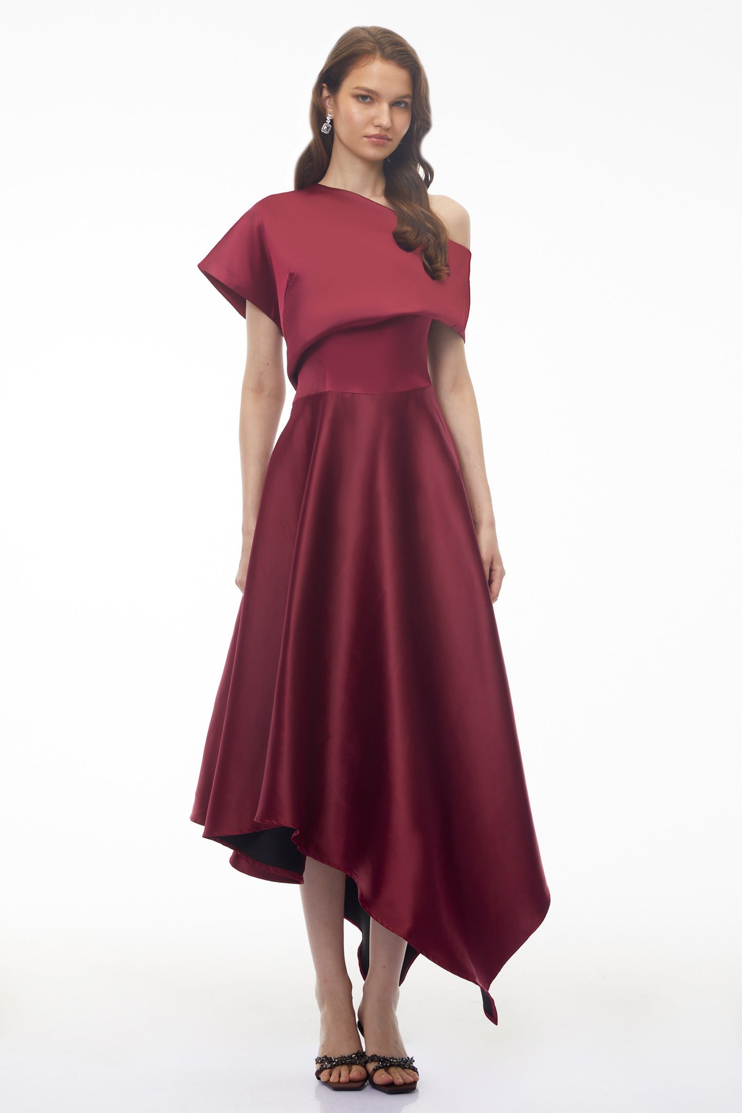 Mia Red One Shoulder Asymmetrical Maxi Dress
