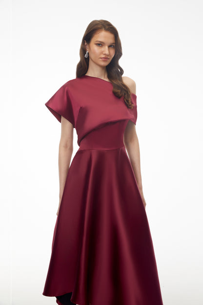 Mia Red One Shoulder Asymmetrical Maxi Dress