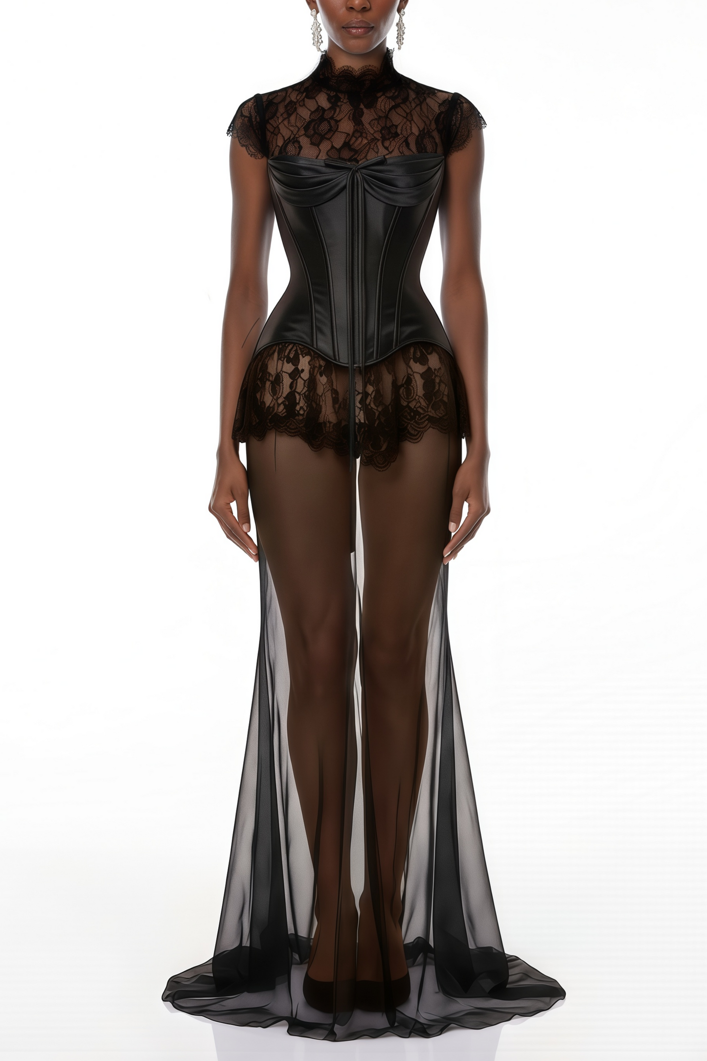 Michalina Black Lace Convertible Gown with Detachable Skirt