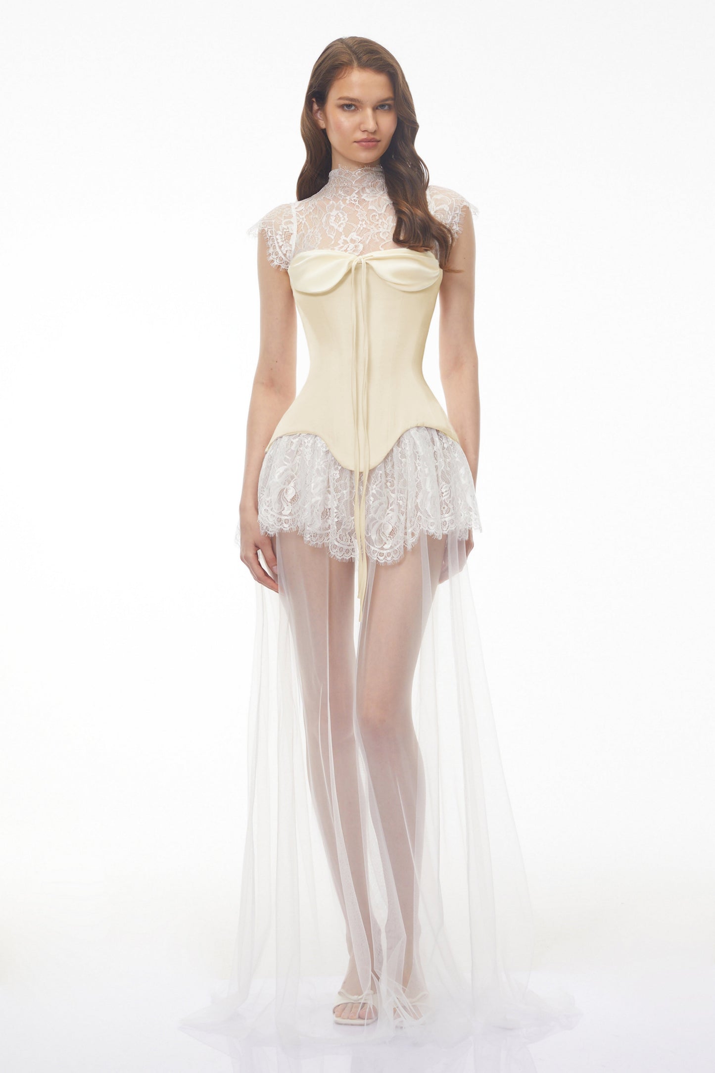 Michalina White Lace Convertible Gown with Detachable Skirt