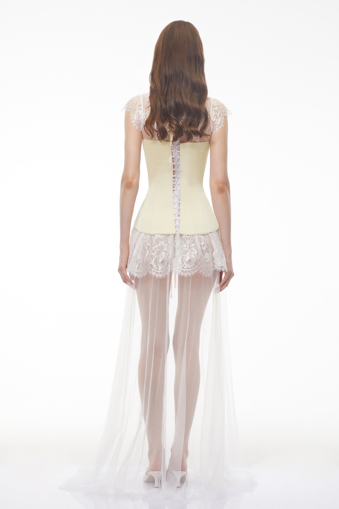 Michalina White Lace Convertible Gown with Detachable Skirt