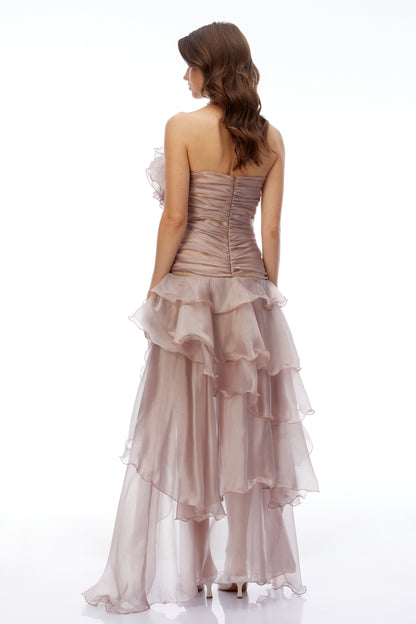 Michelle Dusty Rose Ruffled Mini Dress with Asymmetrical Hem